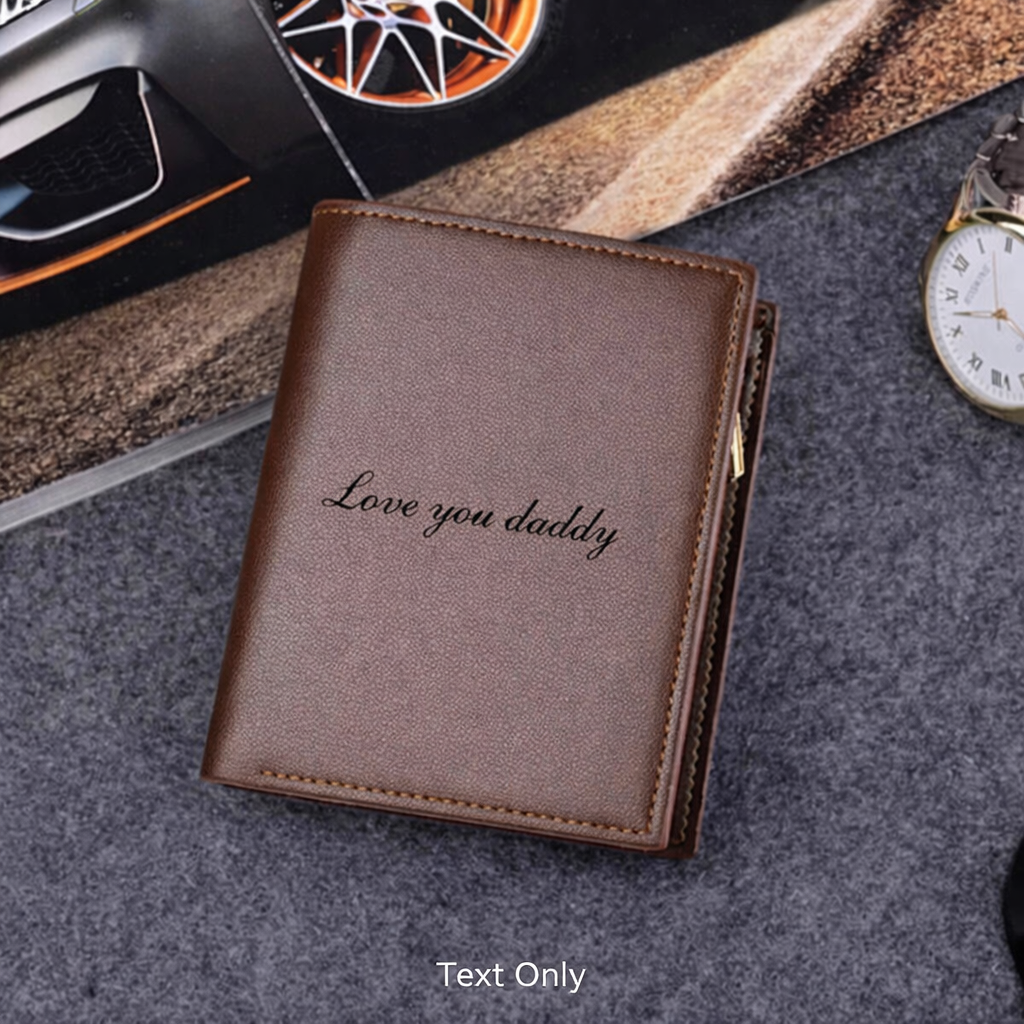 Men’s Custom Name / Photo Engraved Wallet | High-Quality PU Leather Short Purse | Personalized Gift - Scraften
