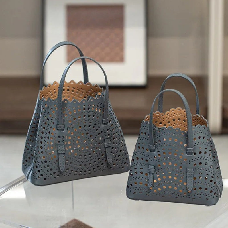 French Handmade Cowhide Leather Tote Bag - Vegetable Basket Versatile Handbag