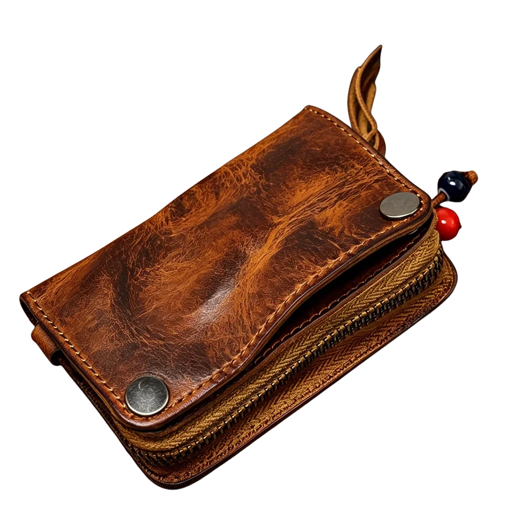 Genuine Leather Large Capacity Men Retro Wallet - Handmade Small Storage Bag