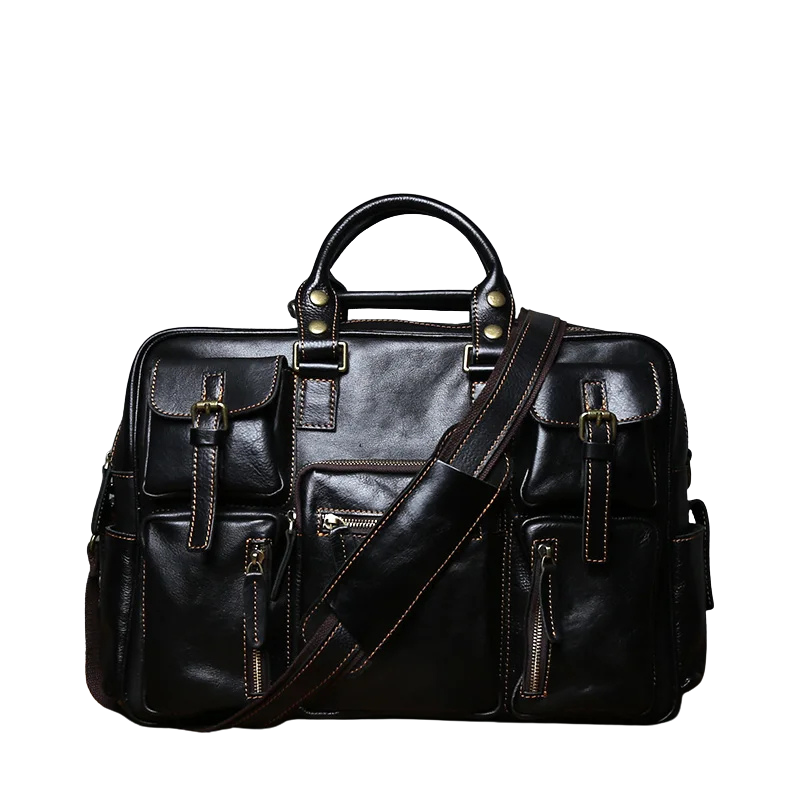 Top Layer Cowhide Retro Men's Leather Briefcase - Large Capacity Handbag Bag