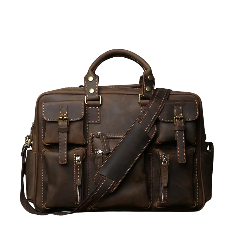 Top Layer Cowhide Retro Men's Leather Briefcase - Large Capacity Handbag Bag