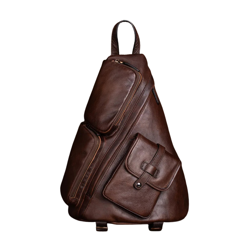 Genuine Leather Rucksack Travel Casual Retro Bag - Men Real Cowhide Zipper Backpacks