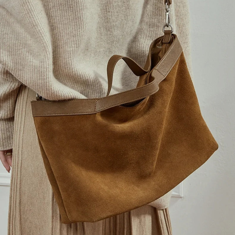 Lage Capacity Female Shoulder Crossbody Bag - Cowhide Commuting Handbags