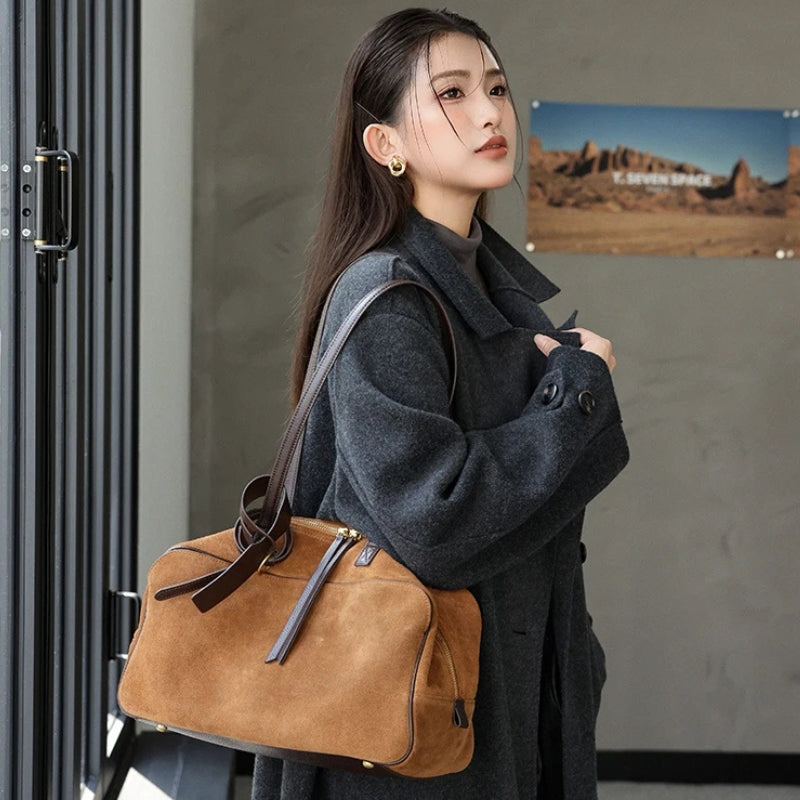 Women's Suede Cowhide Luxury Tote Bag - Large Capacity Winter Velvet Bags