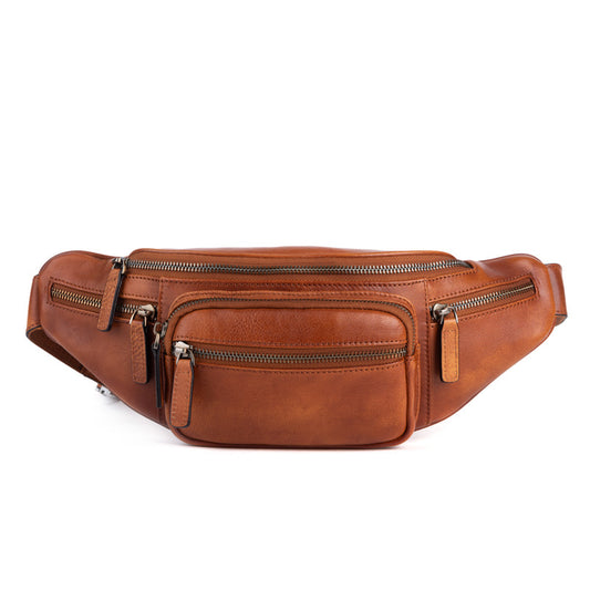 Vintage Cowhide Leather Chest & Waist Bag – Vegetable Tanned, Dual-Purpose Casual Style