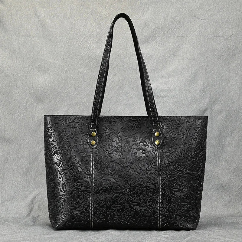 Vintage Embossed Genuine Leather Women's Tote Bag