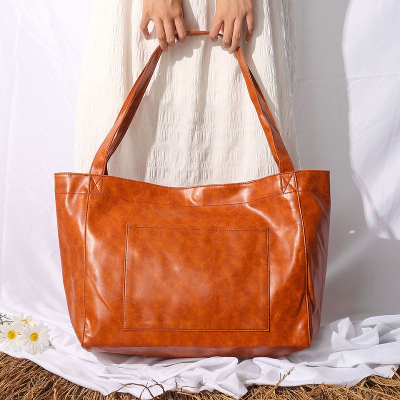 Vintage Oil Wax Leather Large Capacity Tote Bag for Women