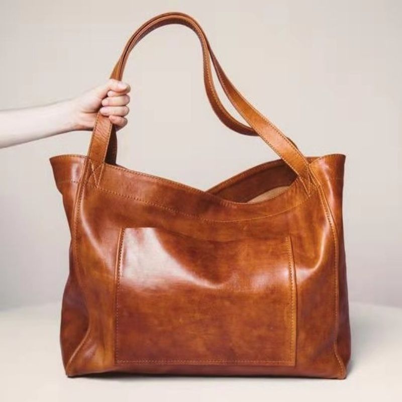 Vintage Oil Wax Leather Large Capacity Tote Bag for Women - Scraften