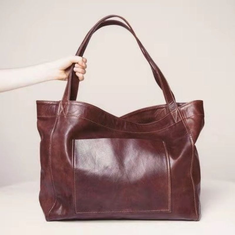 Vintage Oil Wax Leather Large Capacity Tote Bag for Women - Scraften
