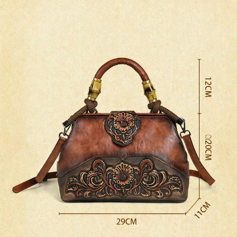 Women Leather Handmade Luxury Shoulder Handbag - Vintage Carved Ladies Bag