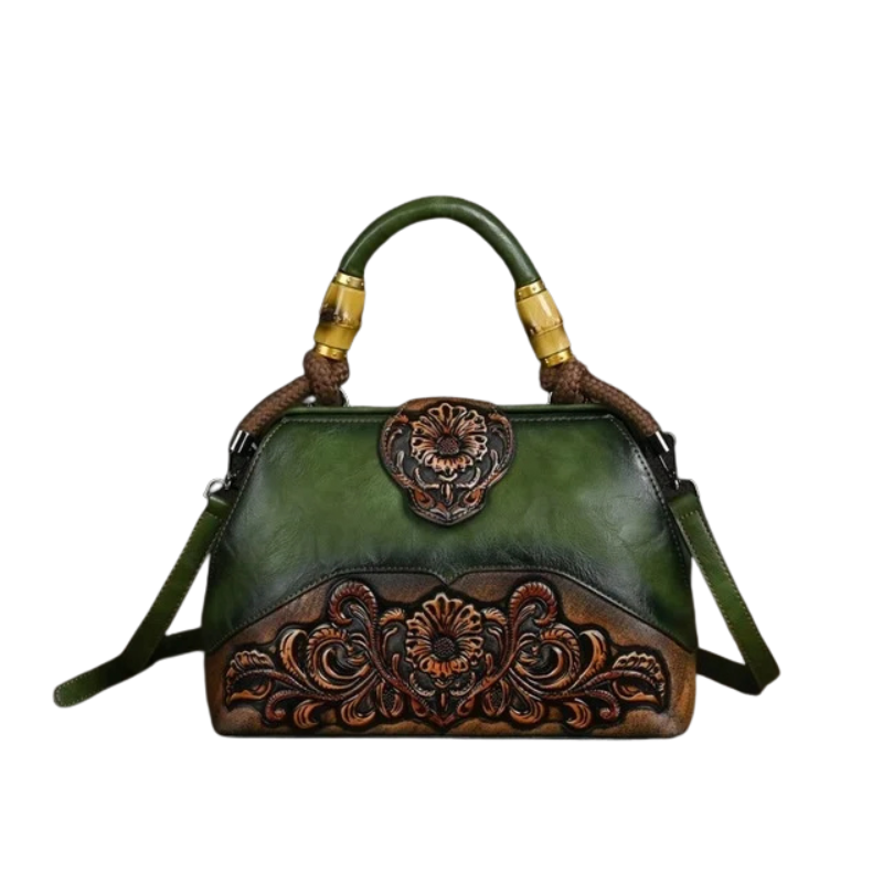 Women Leather Handmade Luxury Shoulder Handbag - Vintage Carved Ladies Bag