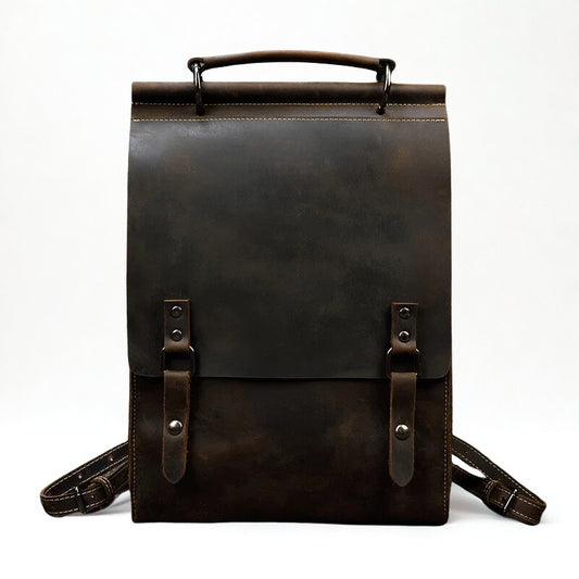 Vintage Crazy Horse Genuine Leather Backpack for Men & Women – A4 School & Laptop Daypack Rucksack