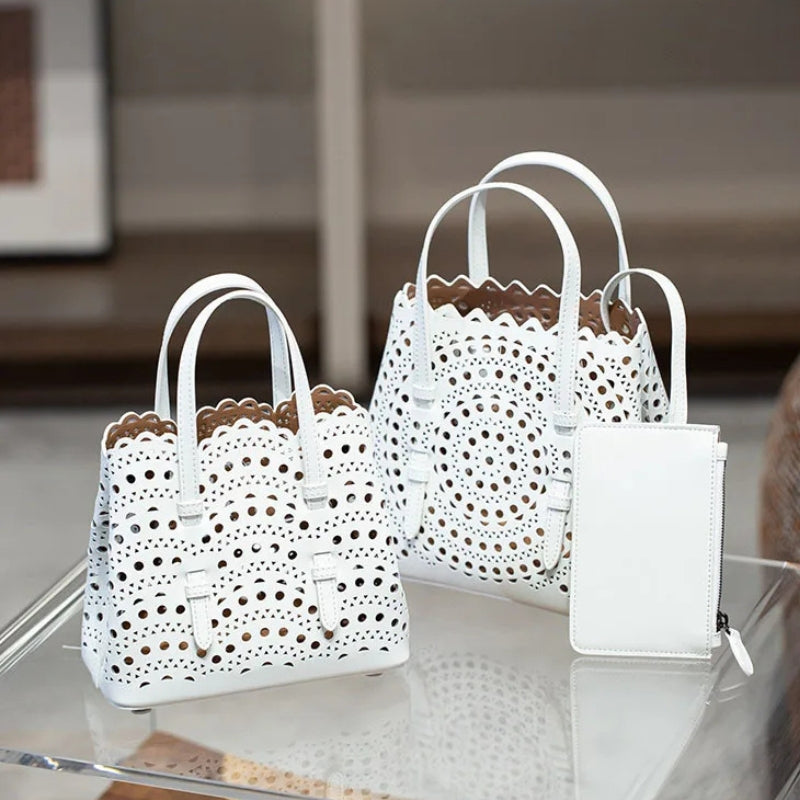French Handmade Cowhide Leather Tote Bag - Vegetable Basket Versatile Handbag