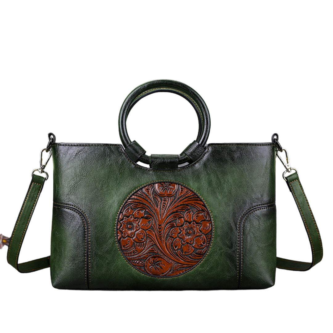 Women Retro Handmade Embossed Shoulder Bag - Scraften