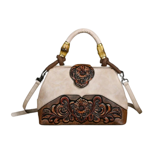 Women Leather Handmade Luxury Shoulder Handbag - Vintage Carved Ladies Bag
