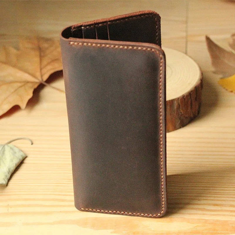 Handmade Vintage Crazy Horse Genuine Leather Wallet - Men Stylish Clutch Bag Purse