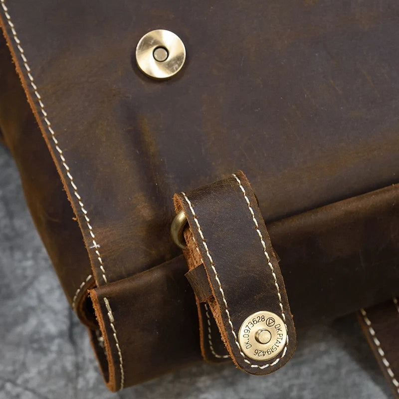 Men's Retro Crazy Horse Leather Backpack - Rucksack Brown Laptop Bag