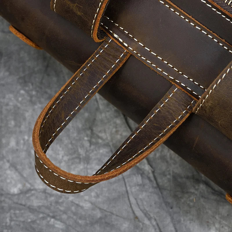 Men's Retro Crazy Horse Leather Backpack - Rucksack Brown Laptop Bag