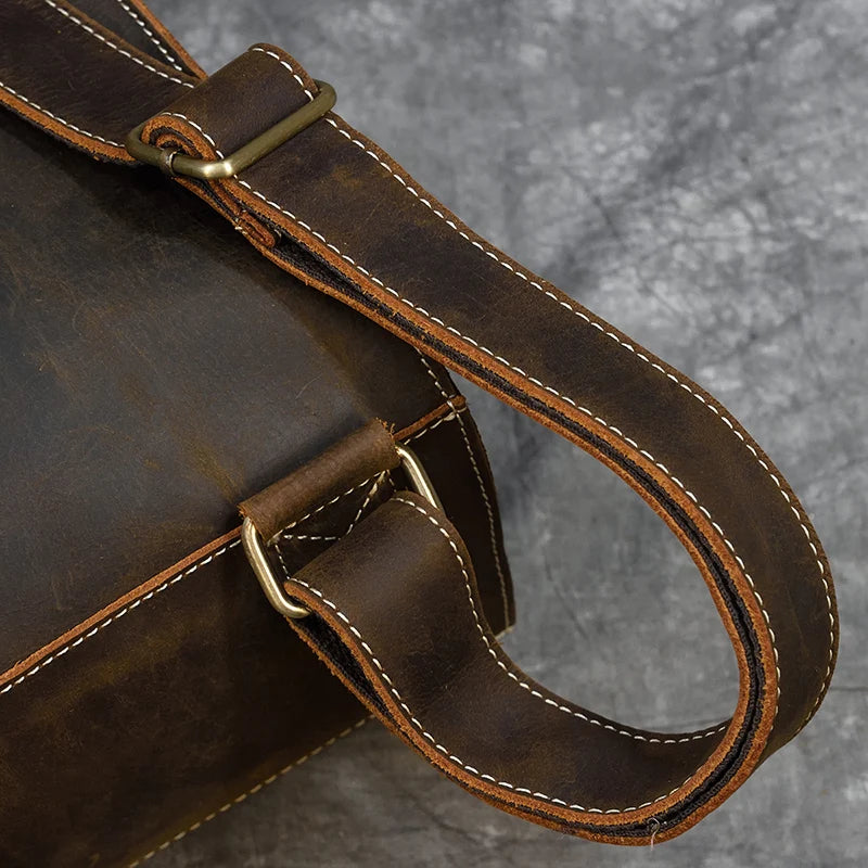 Men's Retro Crazy Horse Leather Backpack - Rucksack Brown Laptop Bag