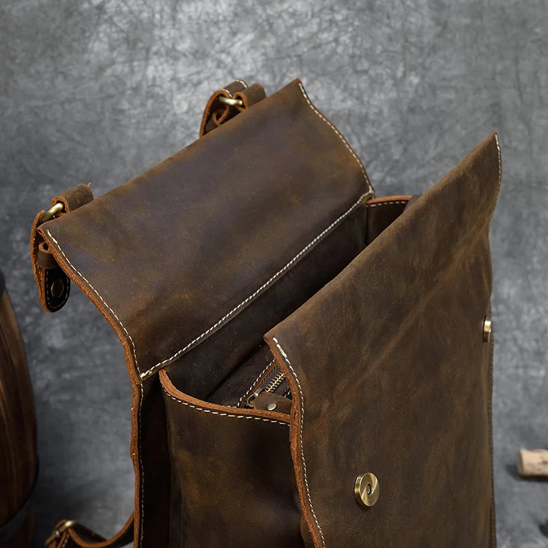 Men's Retro Crazy Horse Leather Backpack - Rucksack Brown Laptop Bag