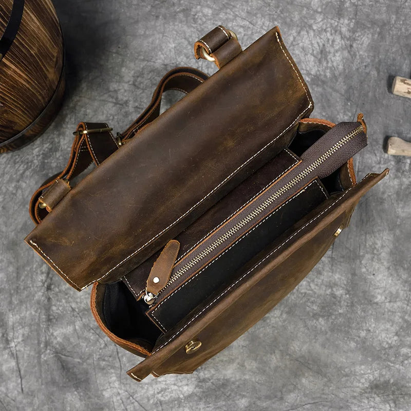 Men's Retro Crazy Horse Leather Backpack - Rucksack Brown Laptop Bag