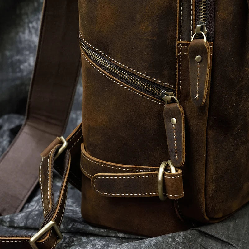 Vintage Crazy Horse Genuine Leather Backpack - Laptop Rucksack Student Bag