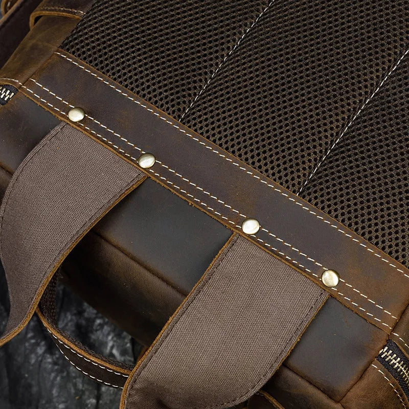 Vintage Crazy Horse Genuine Leather Backpack - Laptop Rucksack Student Bag