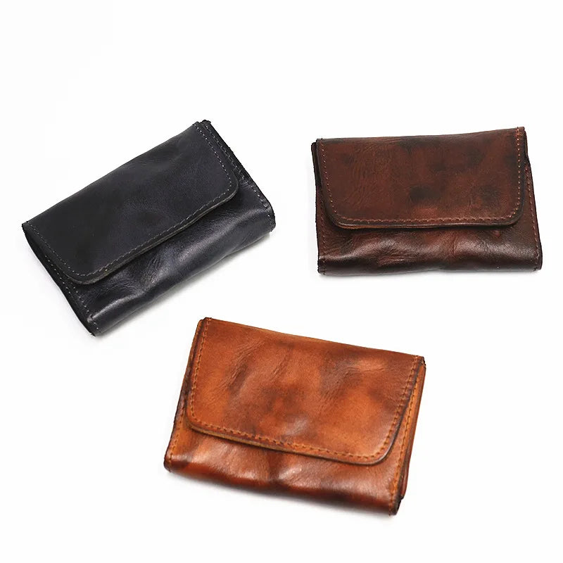 Handmade Leather RFID Zipper Wallet - Vintage Card Holder Coin Purse