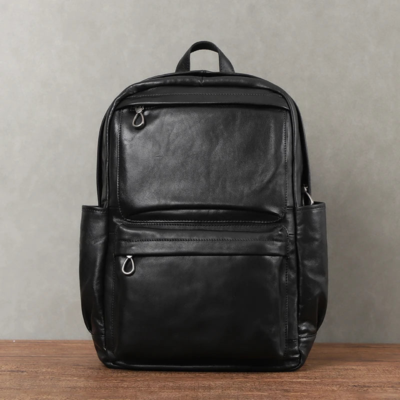 Genuine Leather Men Vintage Laptop Bag - Large Capacity Travel Backpack