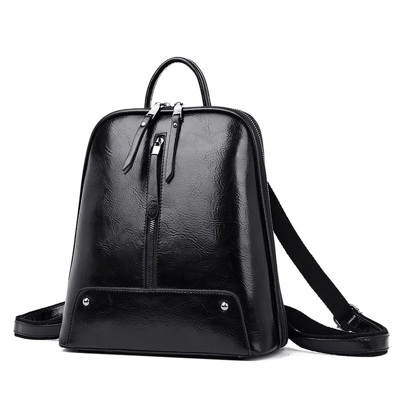 Large Capacity Women's Leather Backpack - Fashion Travel Bag