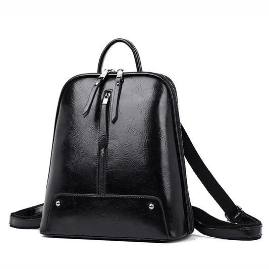 Large Capacity Women's Leather Backpack - Fashion Travel Bag