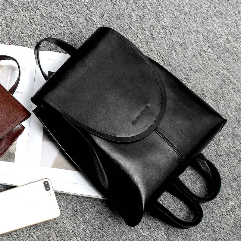 Oil Wax Cowhide Leather Backpack - Rucksack Knapsack CrossBody Bags