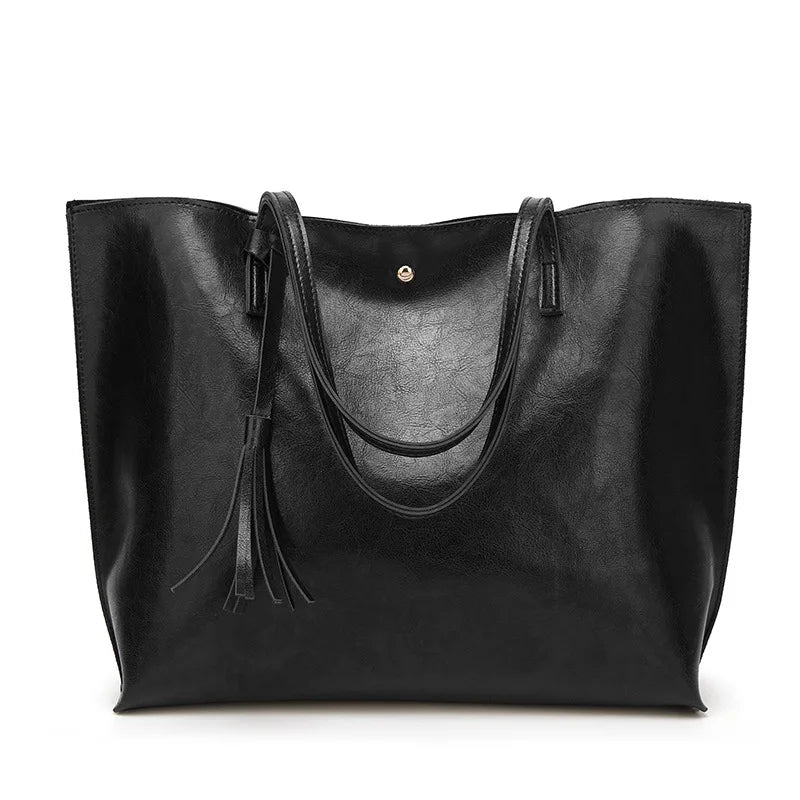 Women’s Oil Wax Leather Shoulder Bag – Large Tote Handbag