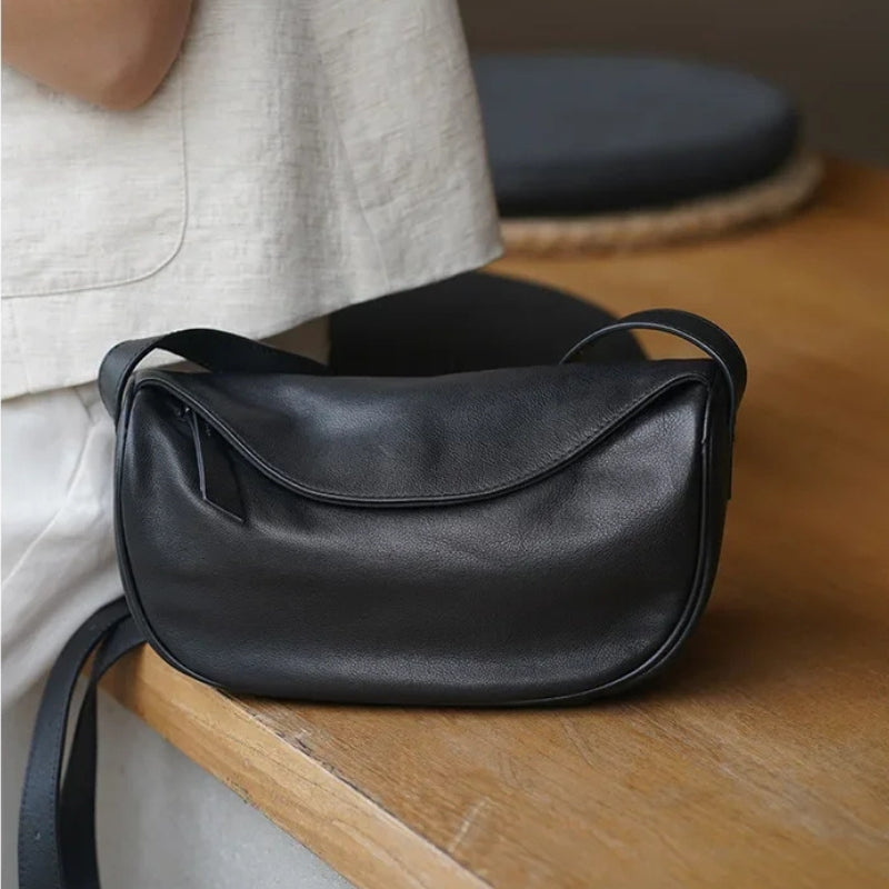 Cowhide Leather Retro Fashion Saddle Bag - Crossbody Luxury Handbag