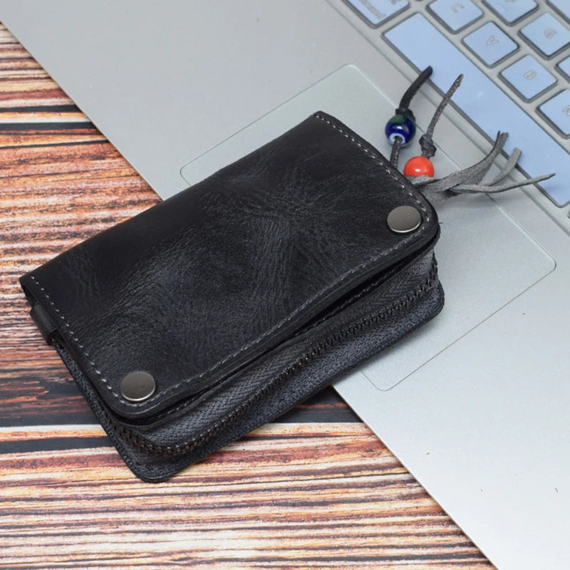 Genuine Leather Large Capacity Men Retro Wallet - Handmade Small Storage Bag