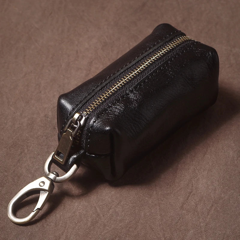 Vintage Cowhide Leather Car Key Case - Hanging Housekeeper Home Organizer