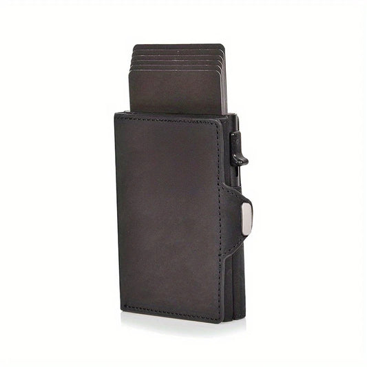 Pop-Up Leather Card Holder Wallet - Minimalist Bag Compartment For Notes
