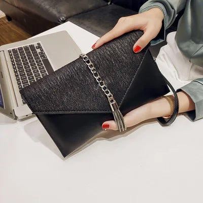 PU leather Tassels ladies Women Shoulder Bag - Envelope Clutches Purse