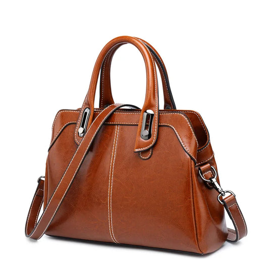 Genuine Leather Women Handbag – Top Handle Crossbody Messenger Bag