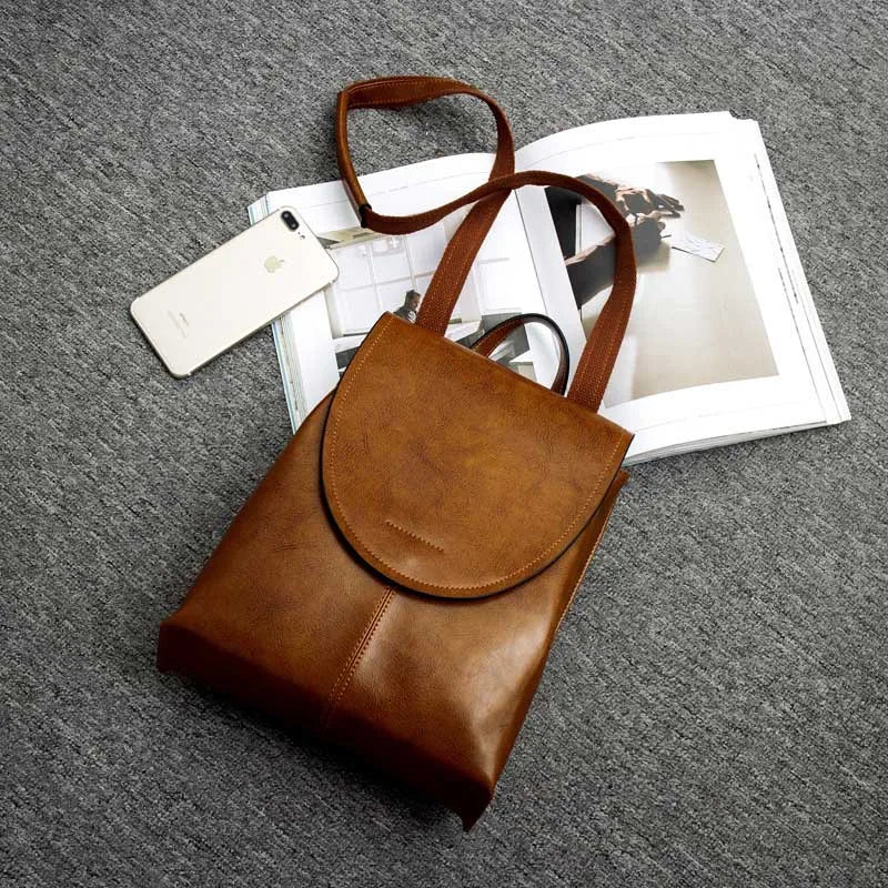 Oil Wax Cowhide Leather Backpack - Rucksack Knapsack CrossBody Bags