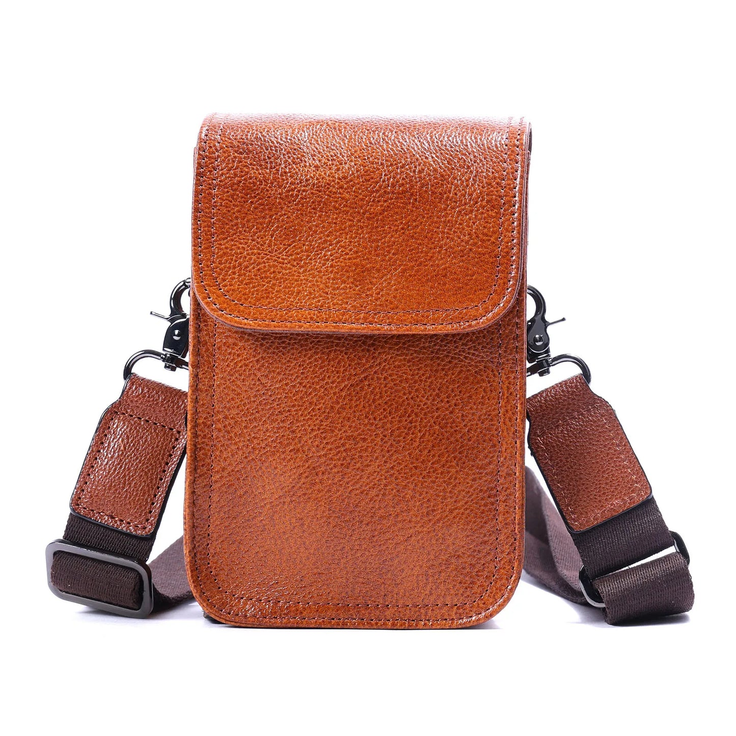 Genuine Leather Men's Shoulder Bag – Vintage Style Crossbody Phone Pouch - Scraften