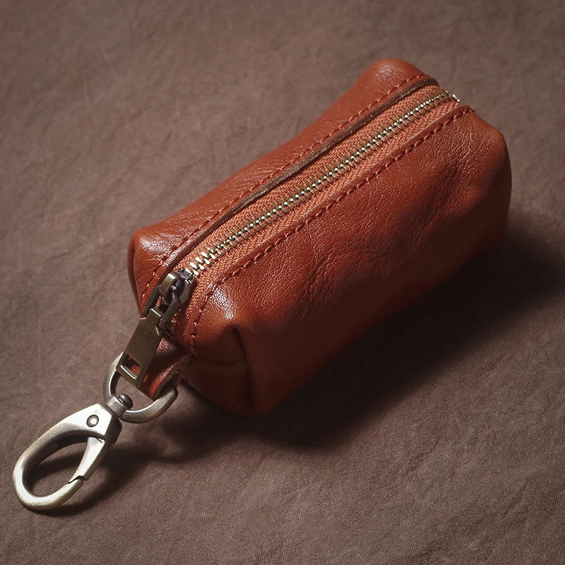 Vintage Cowhide Leather Car Key Case - Hanging Housekeeper Home Organizer