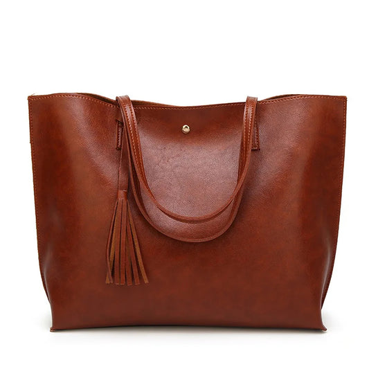 Women’s Oil Wax Leather Shoulder Bag – Large Tote Handbag
