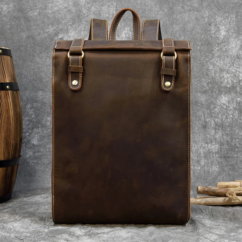 Men's Retro Crazy Horse Leather Backpack - Rucksack Brown Laptop Bag