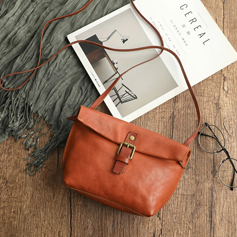 Genuine Leather Crossbody Bag Retro Small Messenger Purse - Scraften