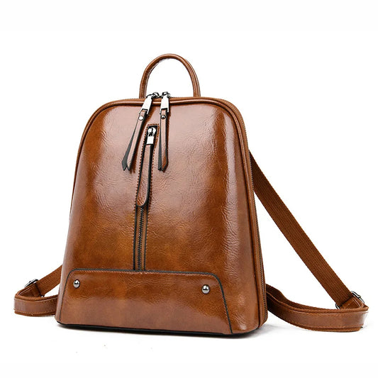 Large Capacity Women's Leather Backpack - Fashion Travel Bag