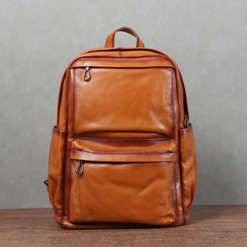 Genuine Leather Men Vintage Laptop Bag - Large Capacity Travel Backpack