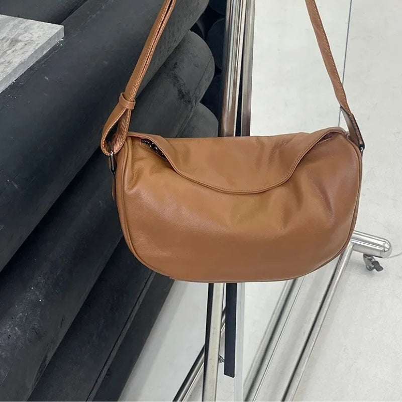 Cowhide Leather Retro Fashion Saddle Bag - Crossbody Luxury Handbag