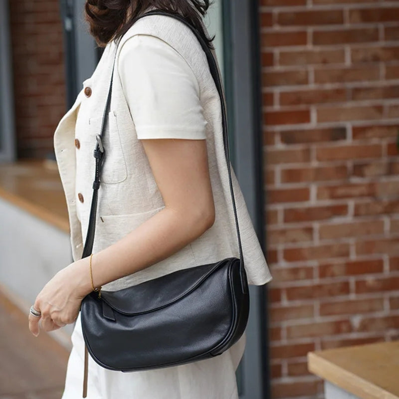 Cowhide Leather Retro Fashion Saddle Bag - Crossbody Luxury Handbag