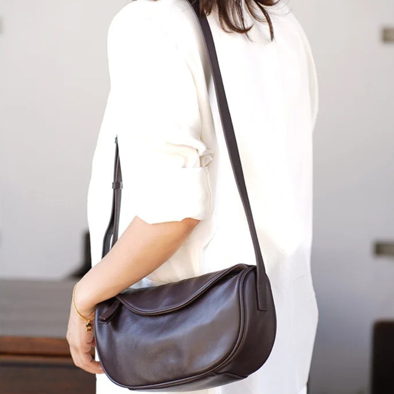 Cowhide Leather Retro Fashion Saddle Bag - Crossbody Luxury Handbag